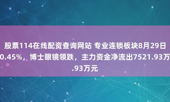股票114在线配资查询网站 专业连锁板块8月29日跌0.45%，博士眼镜领跌，主力资金净流出7521.93万元